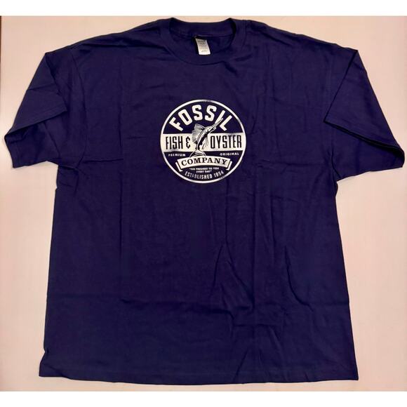 NWOT Fossil Vintage Fish & Oyster Company T-Shirt Y2K Size XL Men's Navy - Picture 1 of 5